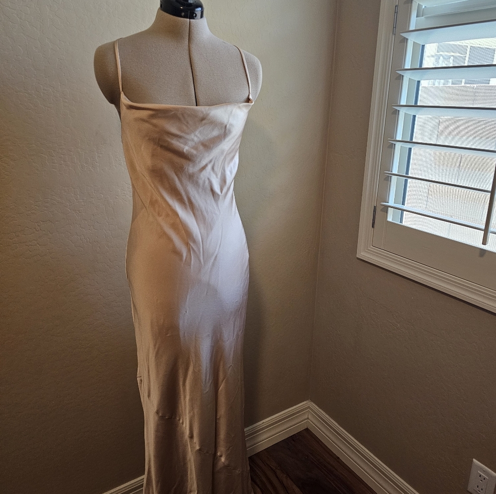 Beige Satin Slip Dress